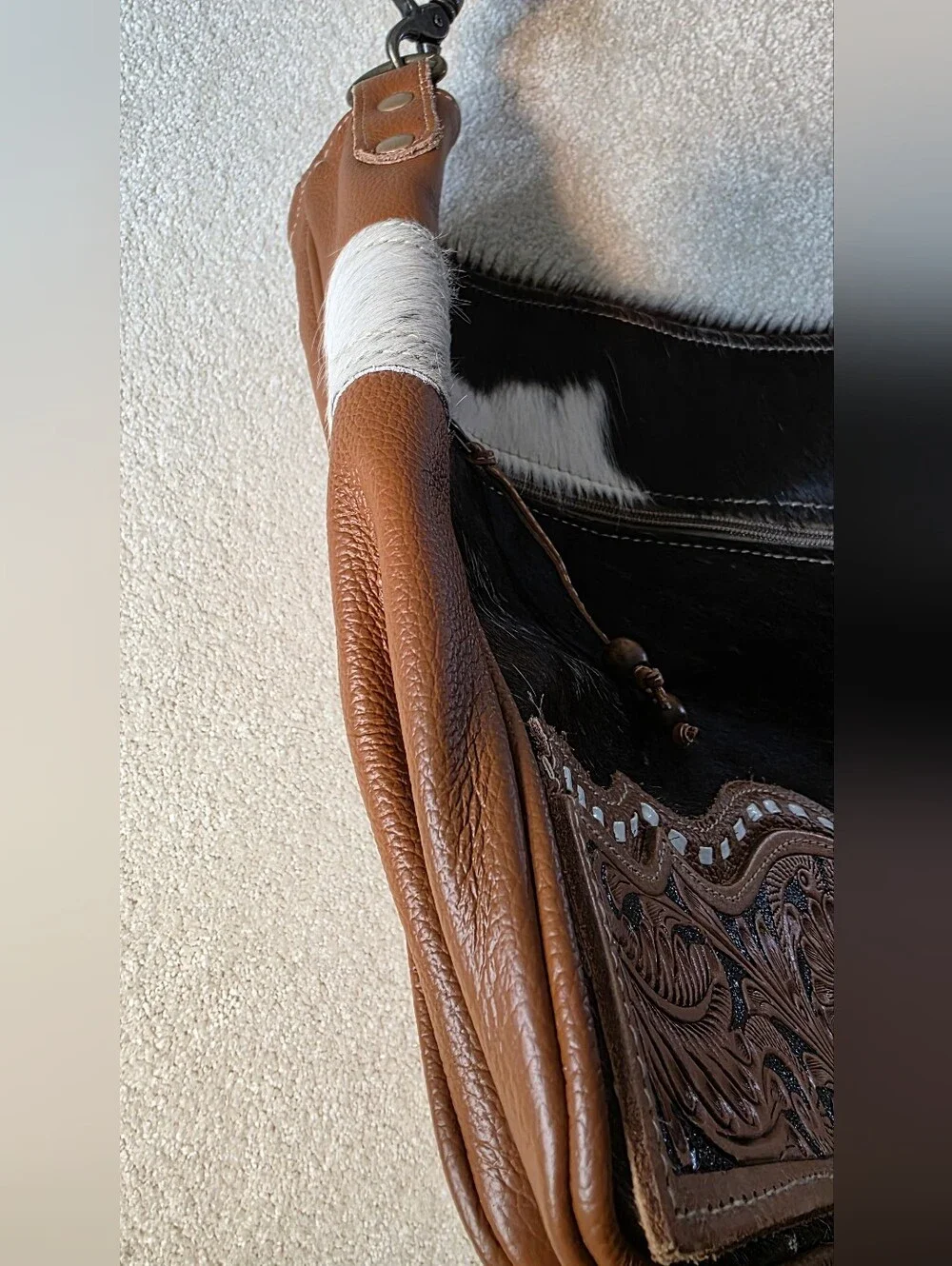 Myra Leather Hide-On Tooled Leather Shoulder Bag Crossbody Western Boho OS NWOT
